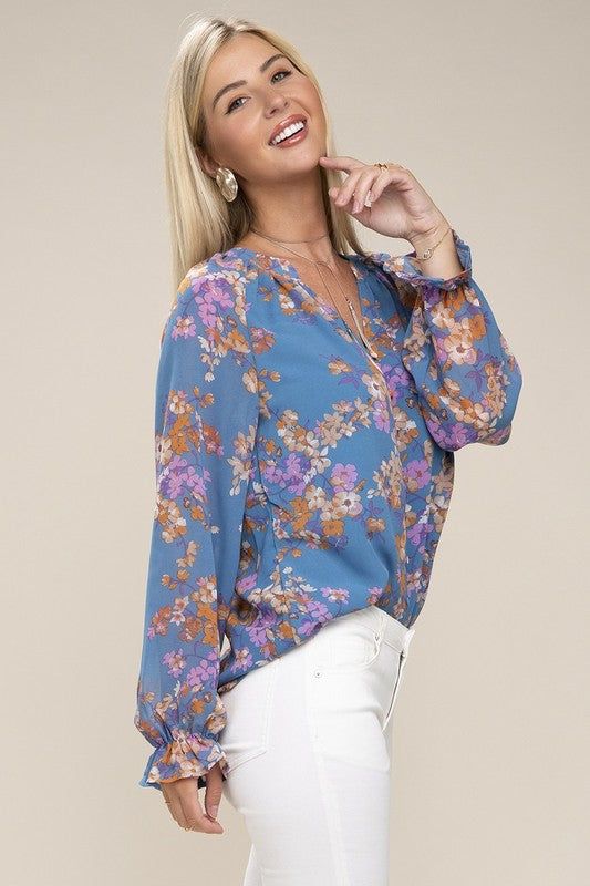 Floral chiffon blouse us.meeeshop - 