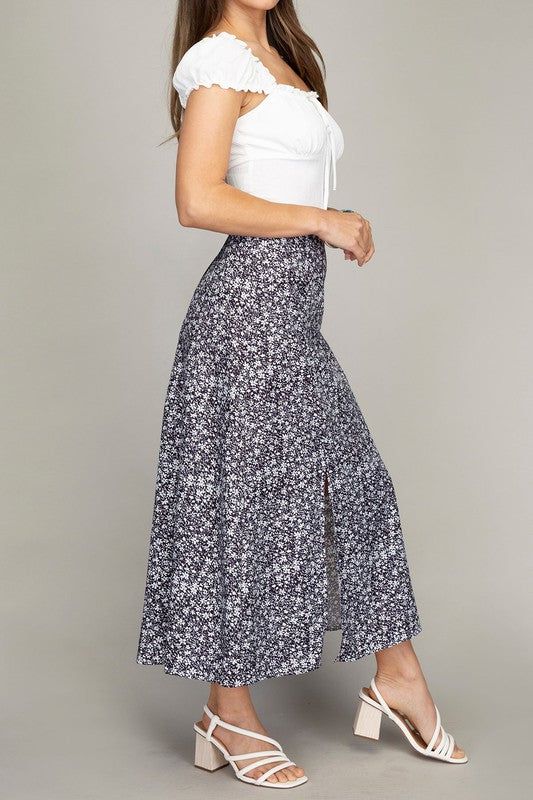 Floral midi skirt with slit us.meeeshop - 