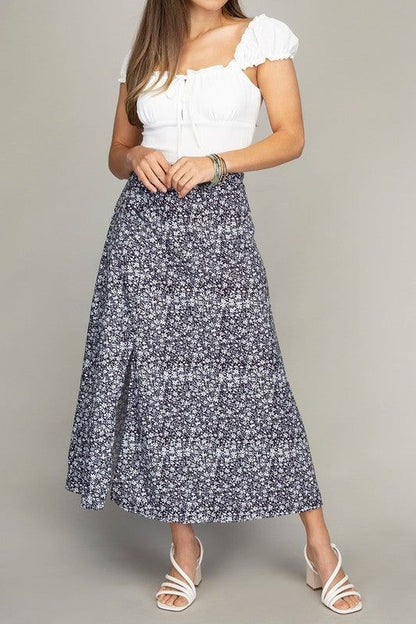 Floral midi skirt with slit us.meeeshop - 