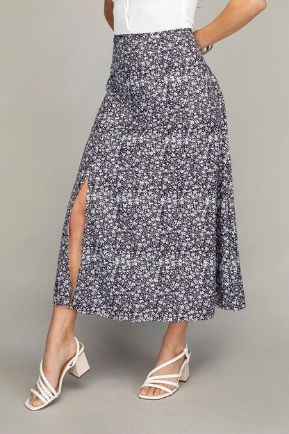 Floral midi skirt with slit us.meeeshop - 