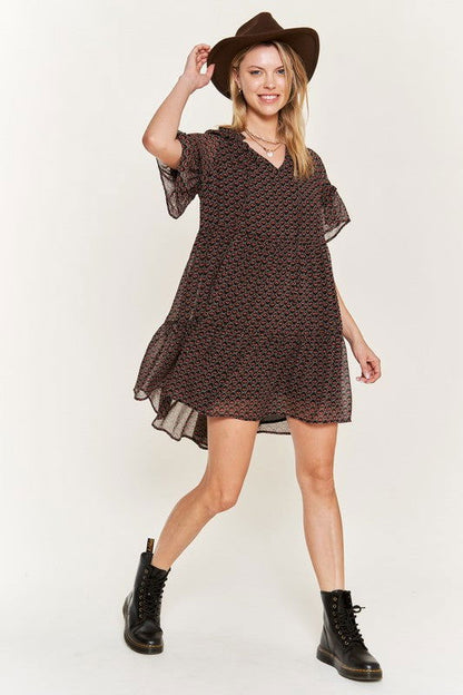 Floral print v-neck mini dress Plus us.meeeshop - Dresses