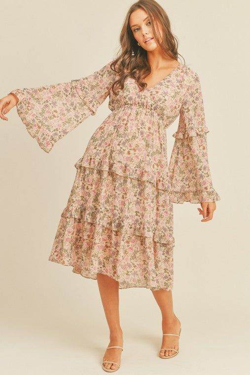 Floral Print Midi Dress - us.meeeshop