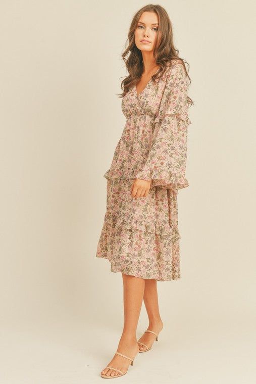 Floral Print Midi Dress - us.meeeshop