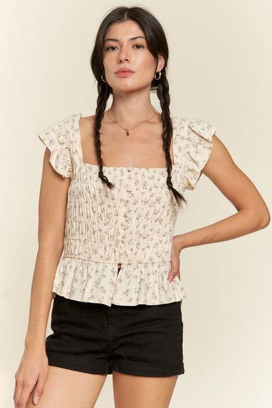 Floral Print Ruffled Top - us.meeeshop