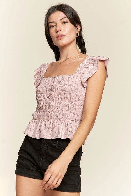 Floral Print Ruffled Top - us.meeeshop