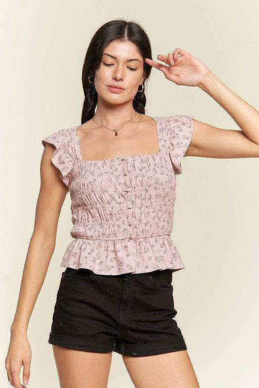 Floral Print Ruffled Top - us.meeeshop