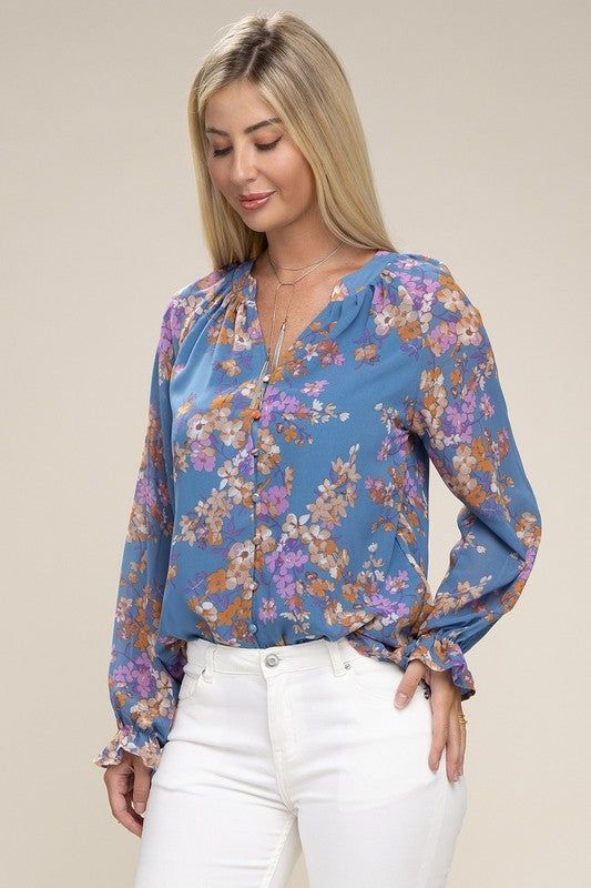 Women's Floral chiffon blouse - us.meeeshop