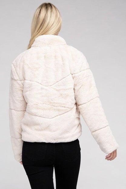 Fluffy Zip-Up Sweater Jacket us.meeeshop - 