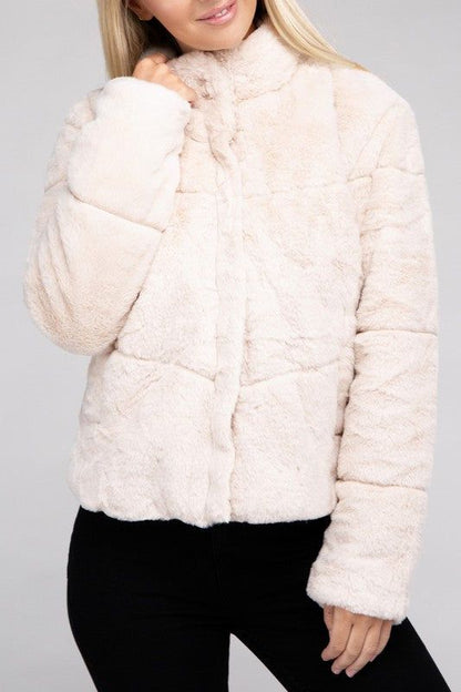 Fluffy Zip-Up Sweater Jacket us.meeeshop - 