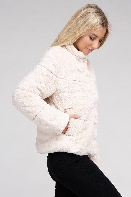 Fluffy Zip-Up Sweater Jacket us.meeeshop - 