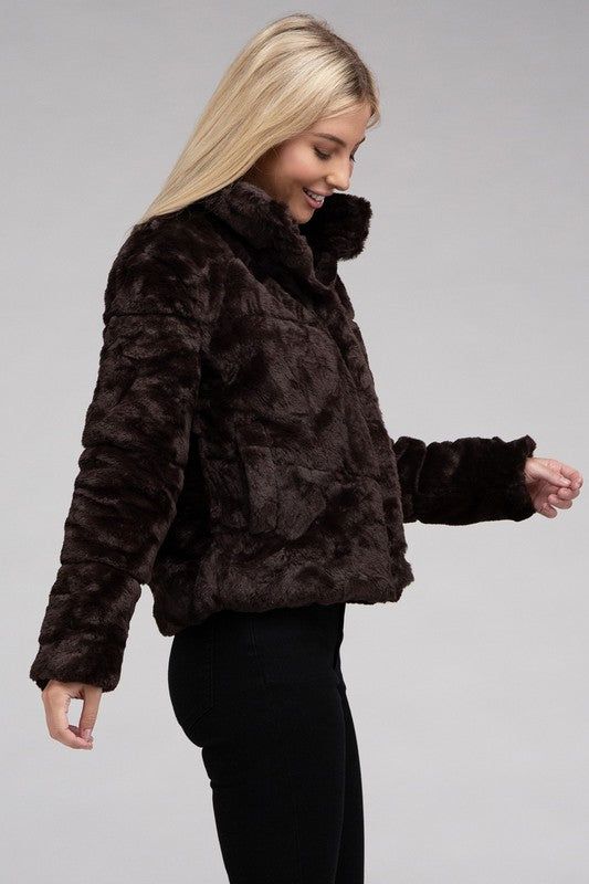 Fluffy Zip-Up Sweater Jacket us.meeeshop - 