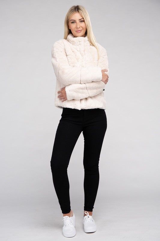 Fluffy Zip-Up Sweater Jacket us.meeeshop - 