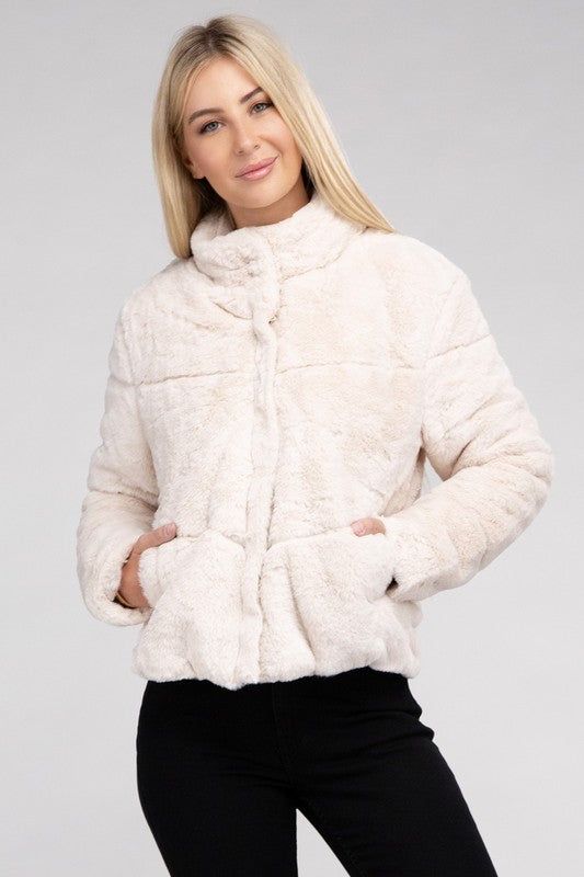 Fluffy Zip-Up Sweater Jacket us.meeeshop - 