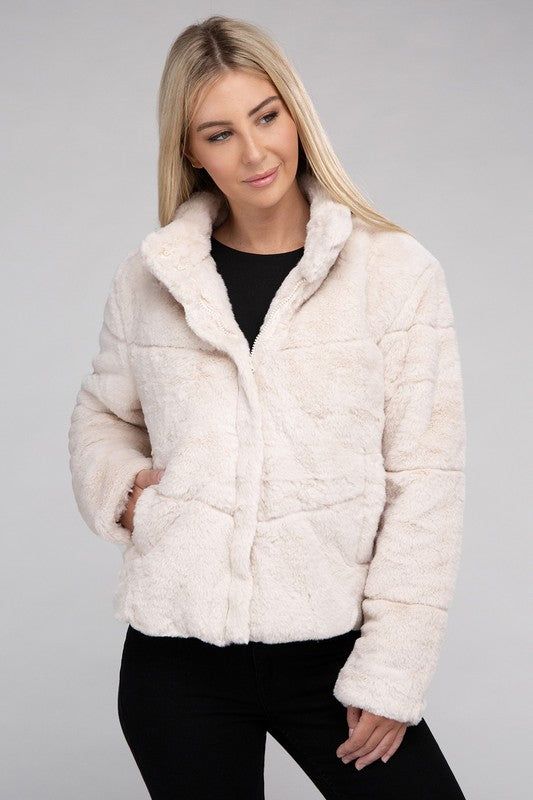 Fluffy Zip-Up Sweater Jacket us.meeeshop - 