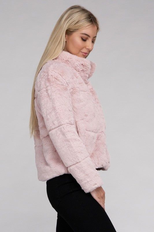 Women's Fluffy Zip-Up Sweater Jacket - us.meeeshop