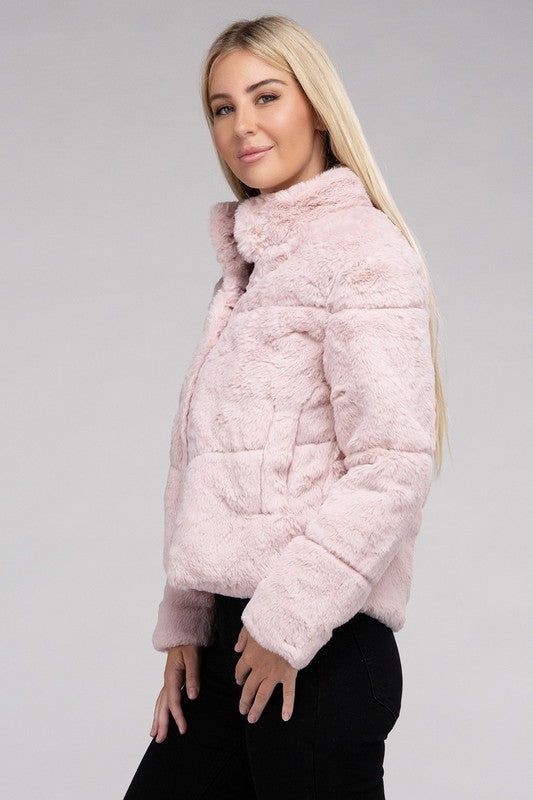 Women's Fluffy Zip-Up Sweater Jacket - us.meeeshop