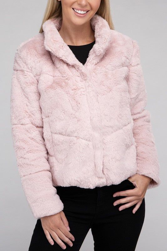 Women's Fluffy Zip-Up Sweater Jacket - us.meeeshop