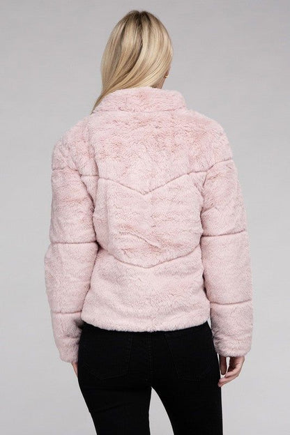 Women's Fluffy Zip-Up Sweater Jacket - us.meeeshop