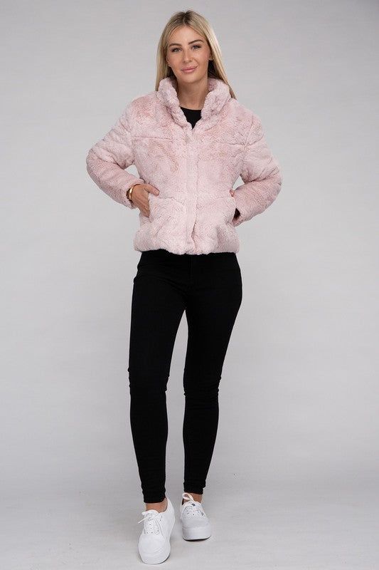 Women's Fluffy Zip-Up Sweater Jacket - us.meeeshop