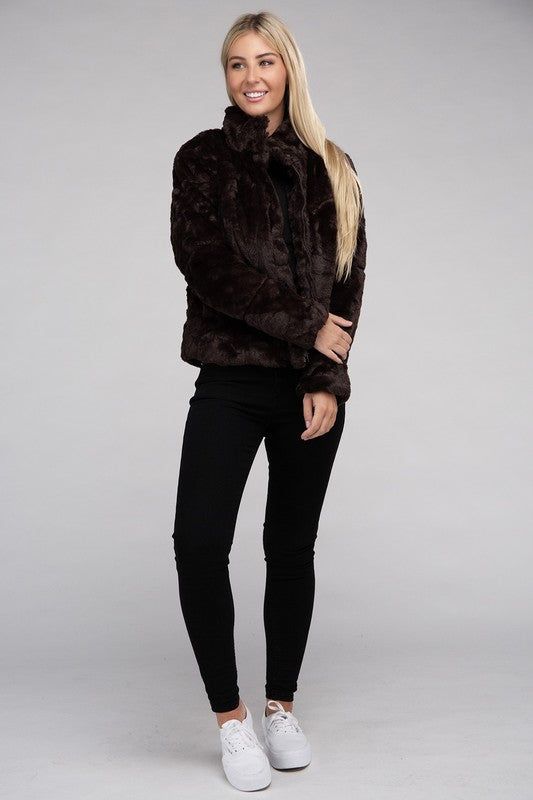 Women's Fluffy Zip-Up Sweater Jacket - us.meeeshop