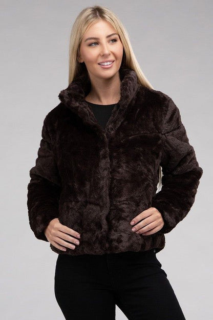 Women's Fluffy Zip-Up Sweater Jacket - us.meeeshop