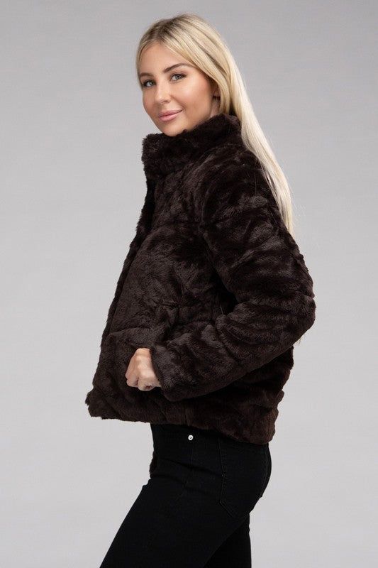 Women's Fluffy Zip-Up Sweater Jacket - us.meeeshop