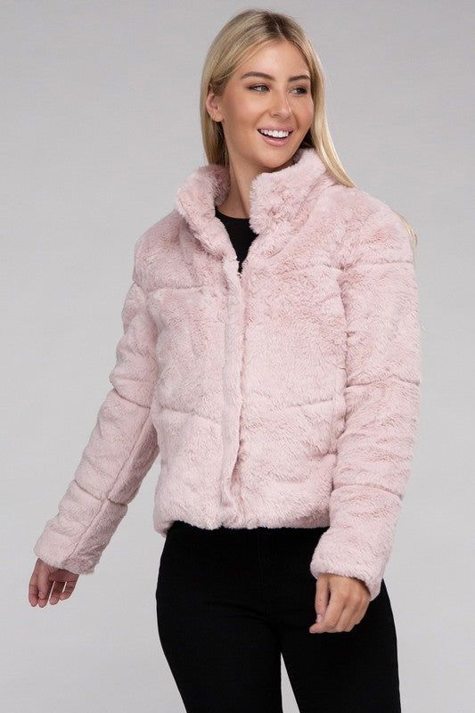 Women's Fluffy Zip-Up Sweater Jacket - us.meeeshop