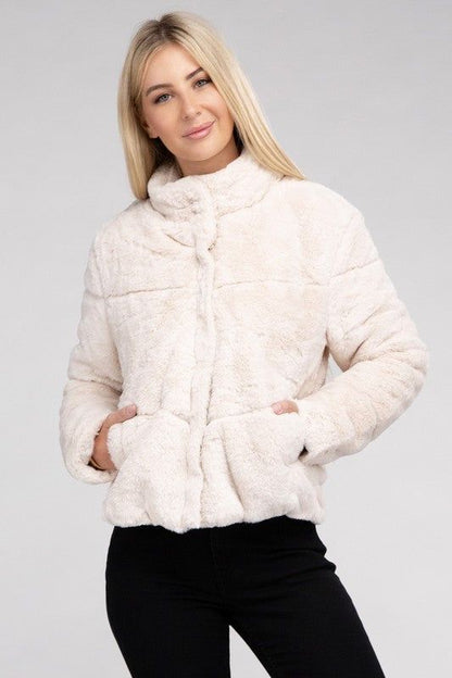 Women's Fluffy Zip-Up Sweater Jacket - us.meeeshop