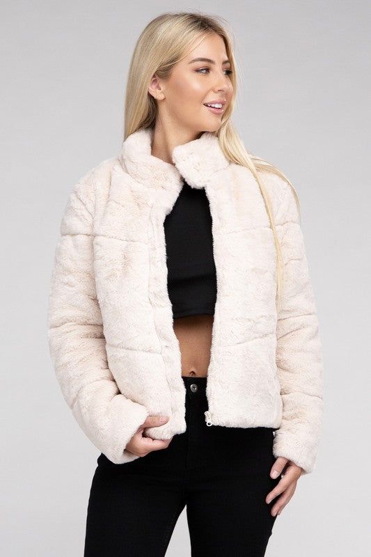 Women's Fluffy Zip-Up Sweater Jacket - us.meeeshop