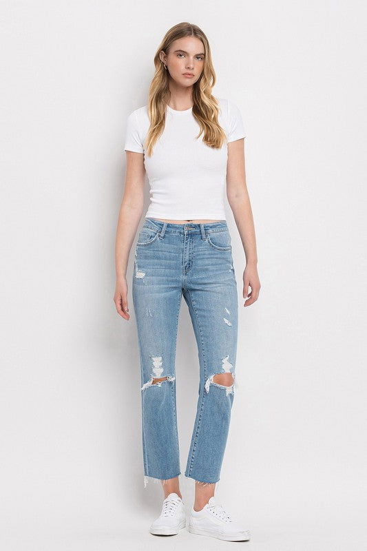 Flying Monkey High Rise Distressed Cropped Straight Jeans us.meeeshop - Pants