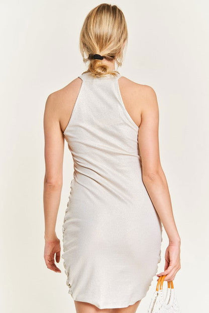 Foggy Foil Overlap Shirred Dress - us.meeeshop