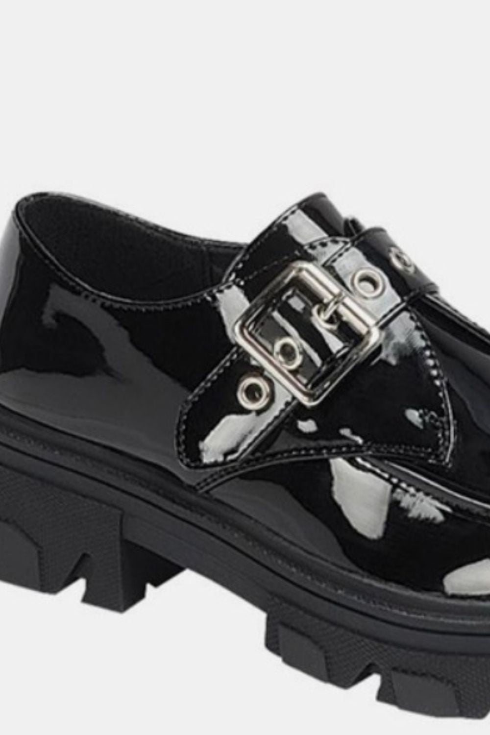 Forever Link Buckled Platform Lug Sole Loafers In Black us.meeeshop - 