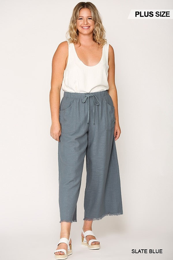 Frayed Wide Leg Pants With Pockets | us.meeeshop