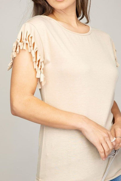 Fringe trim tee shirt | us.meeeshop