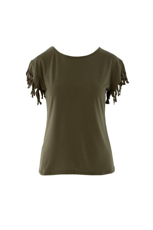 Fringe trim tee shirt | us.meeeshop