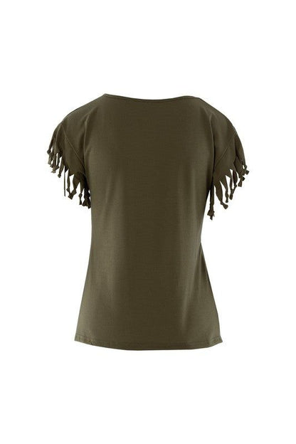 Fringe trim tee shirt | us.meeeshop