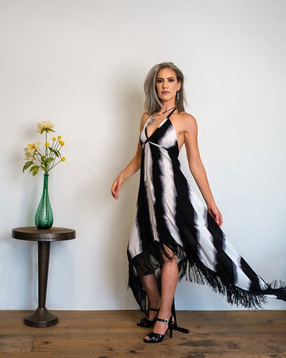 Fringed Trapeze Halter Dress - us.meeeshop