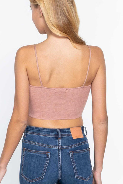 Front Ruched Detail Sweater Knit Crop Cami Top | us.meeeshop