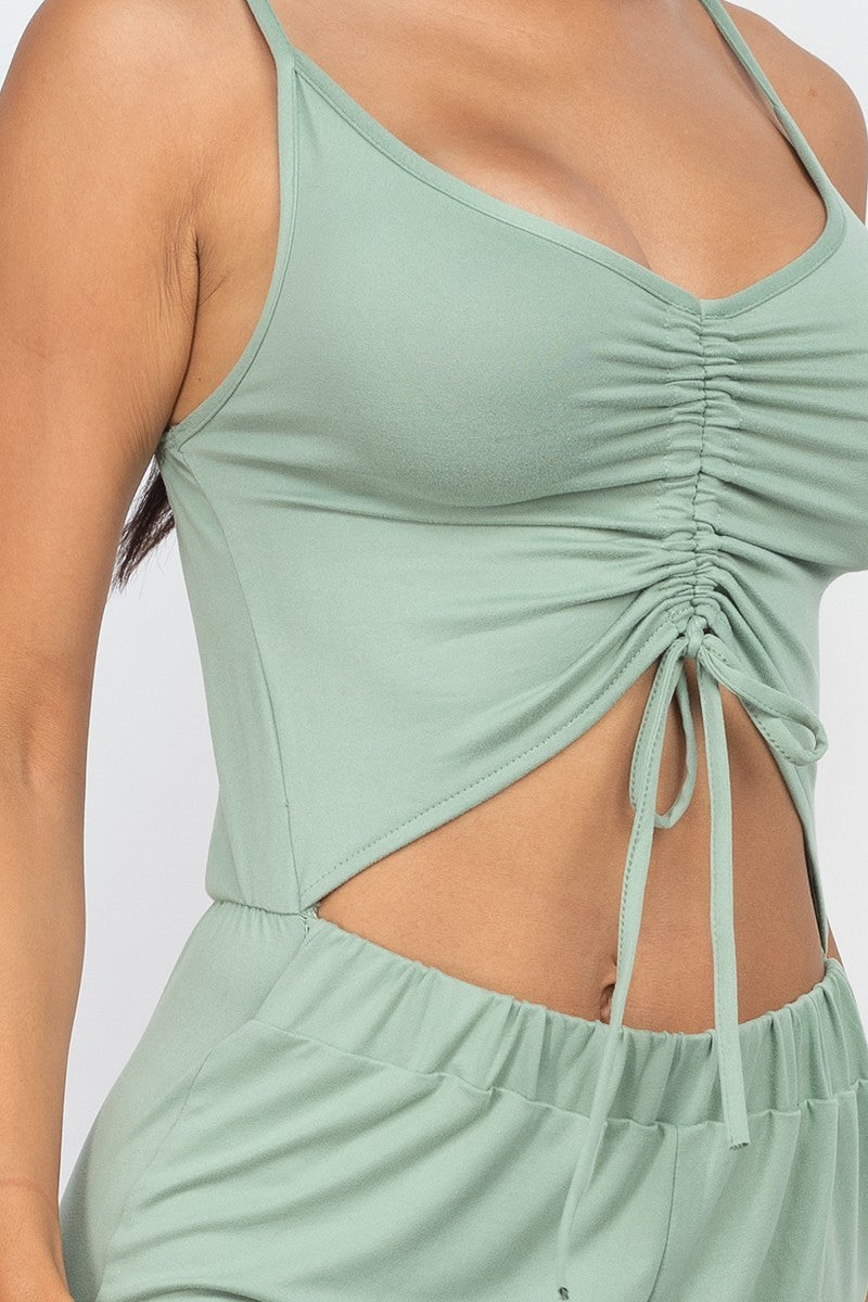 Front Ruched With Adjustable String Cami Casual/summer Jumpsuit in Green Bay | us.meeeshop