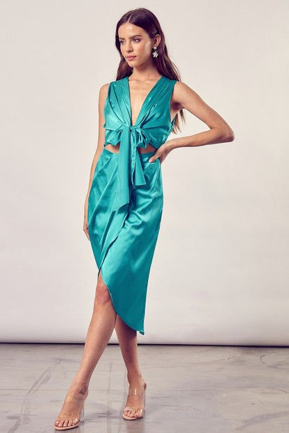 Front Tie Slit Wrap Dress us.meeeshop - 