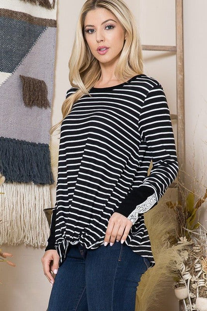 Front Twist Stripe Knit Top us.meeeshop - 