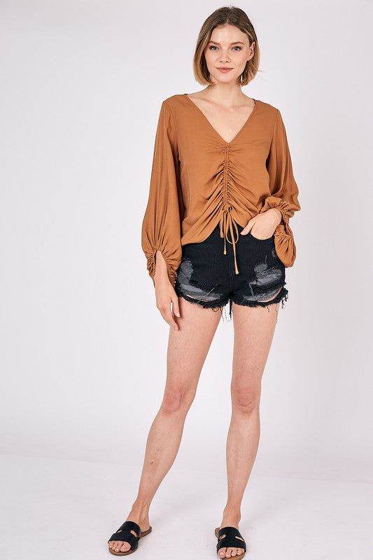 Front Tie Shirring Top - us.meeeshop