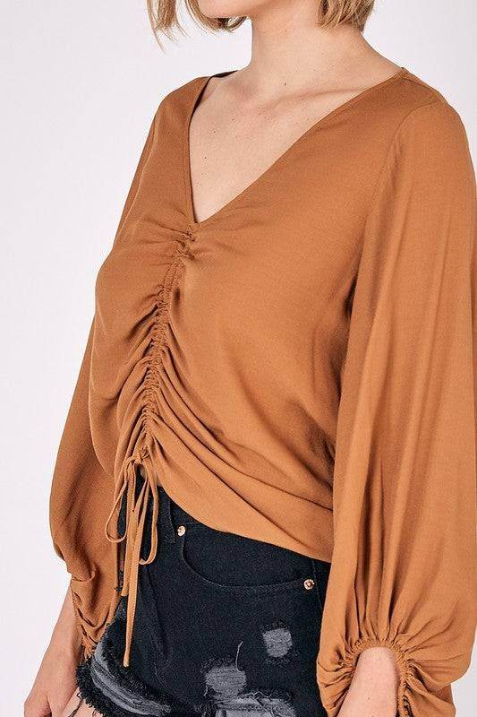 Front Tie Shirring Top - us.meeeshop