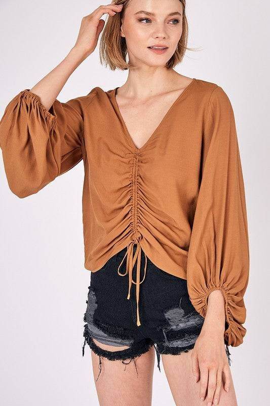 Front Tie Shirring Top - us.meeeshop