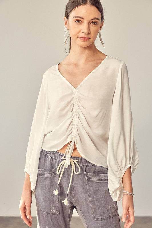 Front Tie Shirring Top - us.meeeshop