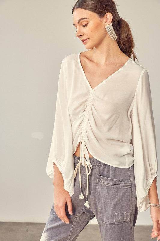 Front Tie Shirring Top - us.meeeshop