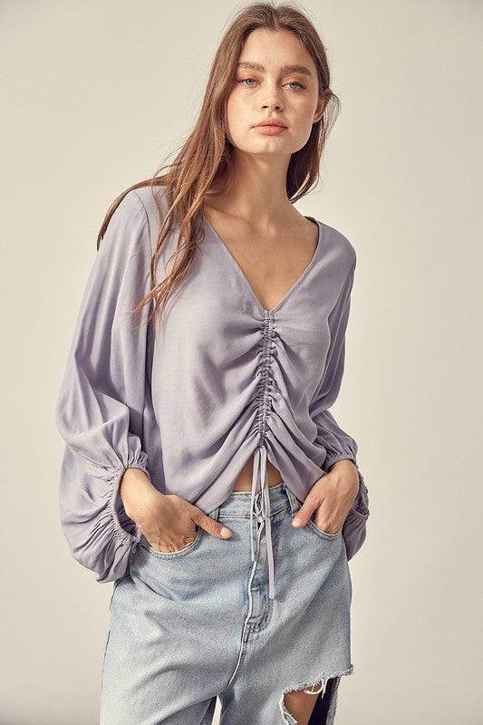 Front Tie Shirring Top - us.meeeshop