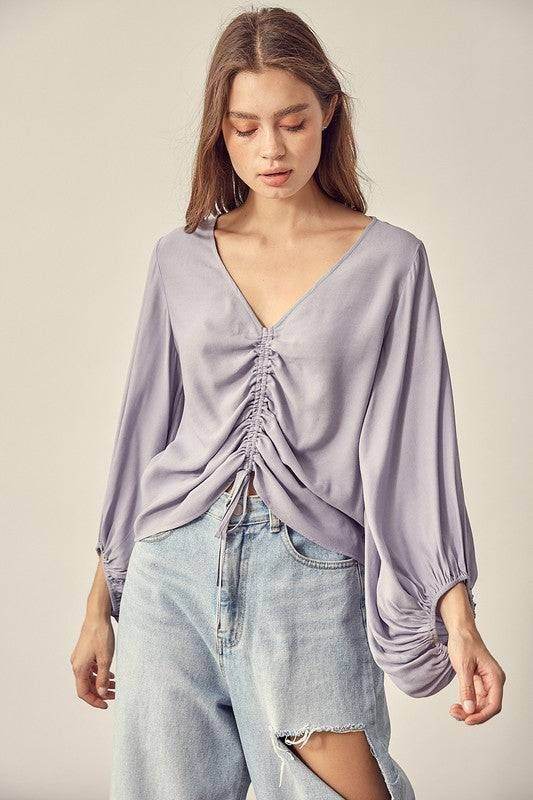 Front Tie Shirring Top - us.meeeshop