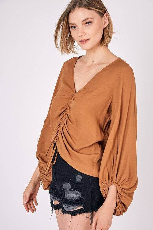 Front Tie Shirring Top - us.meeeshop