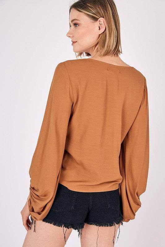 Front Tie Shirring Top - us.meeeshop